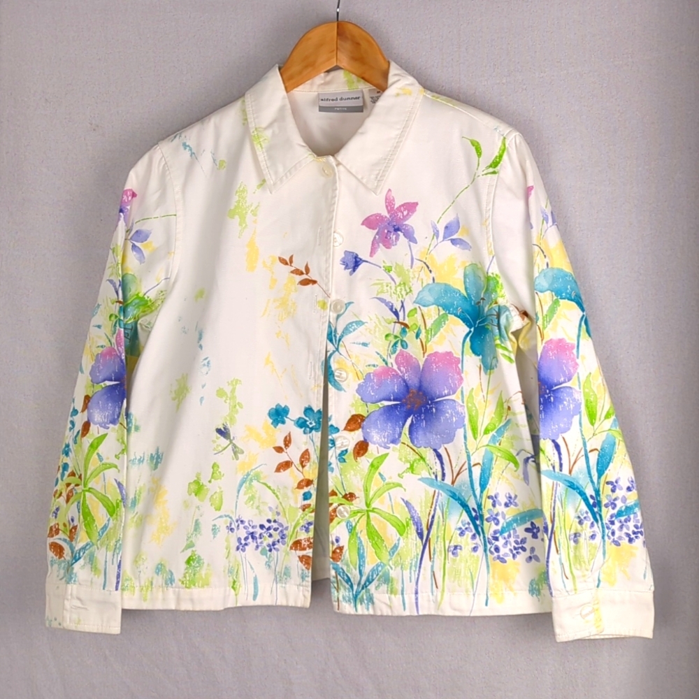 ALFRED DUNNER Women's White Abstract Floral Jacket